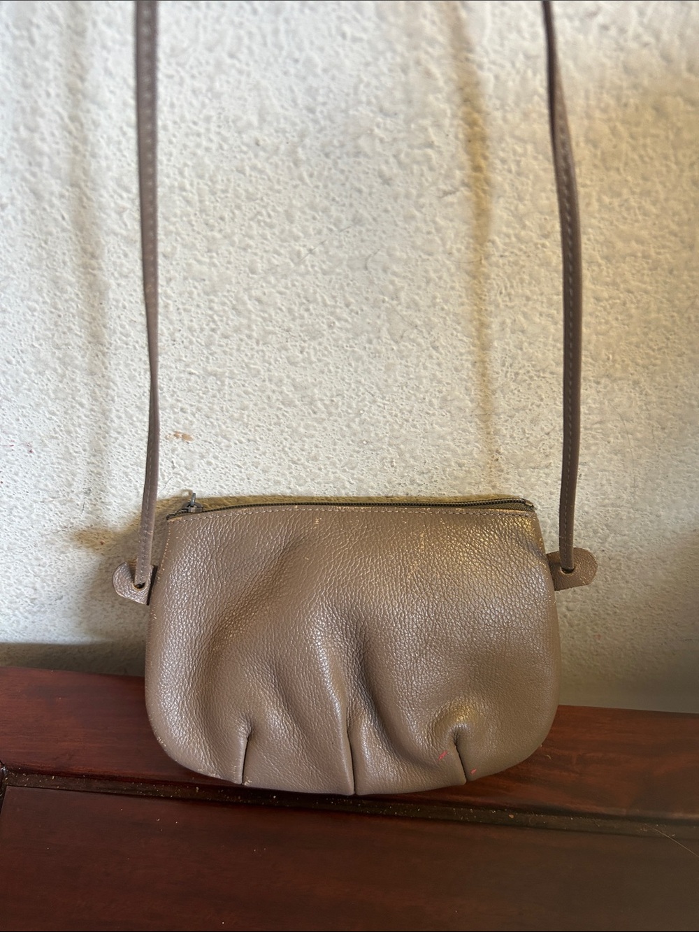 Women's Taupe Leather Crossbody Mini Bag